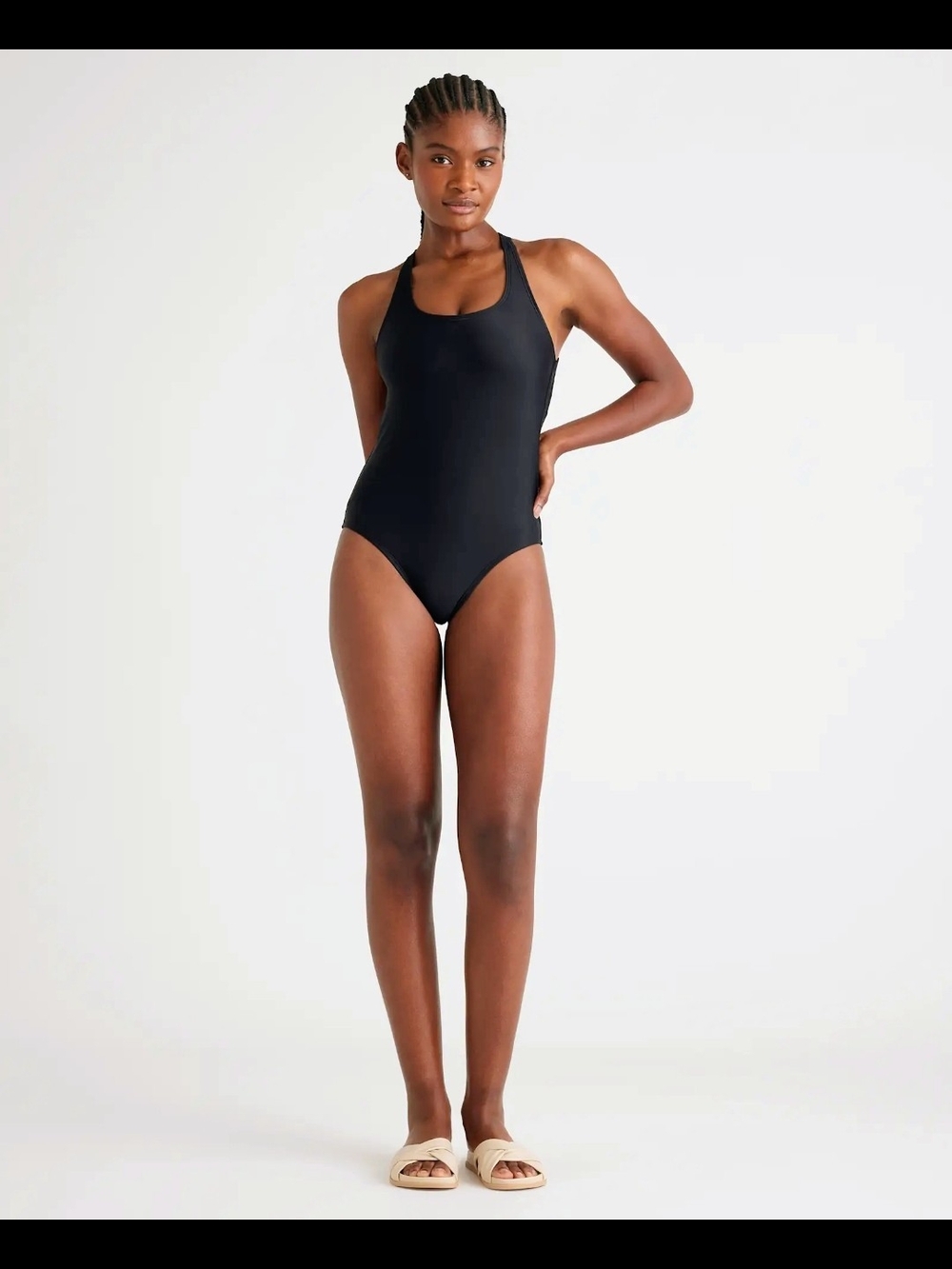 Quince Italian Cross-Back One-Black Women's One-Piece Swimsuit NWT